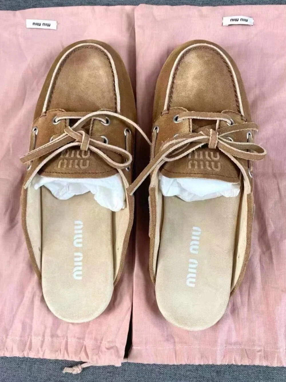 Miu Miu Vintage Brown Suede Boat Shoe Mules